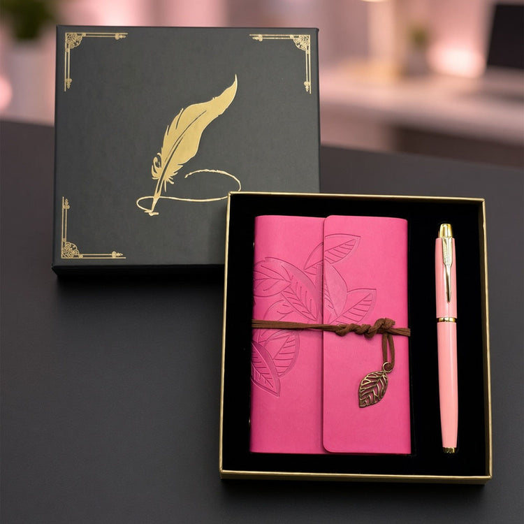 Pembe Deri İşleme Defter Kalem Seti