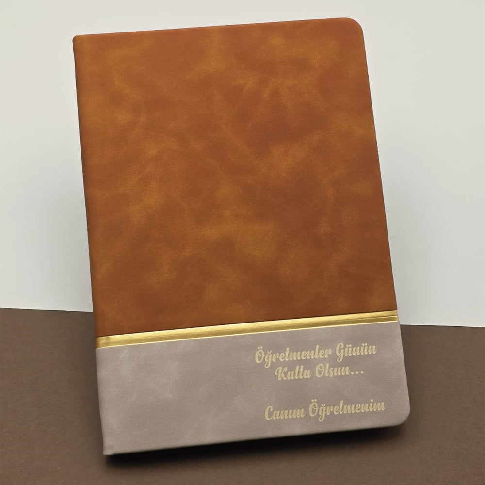 Öğretmenler Günü Kutlu Olsun Yazılı Deri Defter Kahverengi