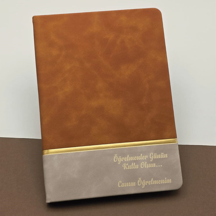 Öğretmenler Günü Kutlu Olsun Yazılı Deri Defter Kahverengi