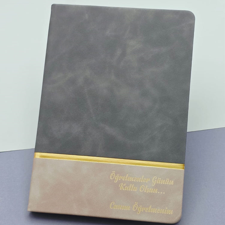 Öğretmenler Günü Kutlu Olsun Yazılı Deri Defter Gri