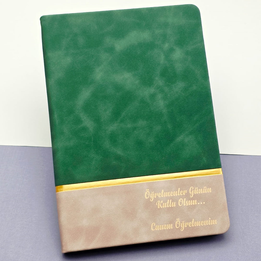 Öğretmenler Günü Kutlu Olsun Yazılı Deri Defter Yeşil