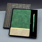 Yeşil Kutulu Çizgili Lüks Defter Kalem Hediye Seti