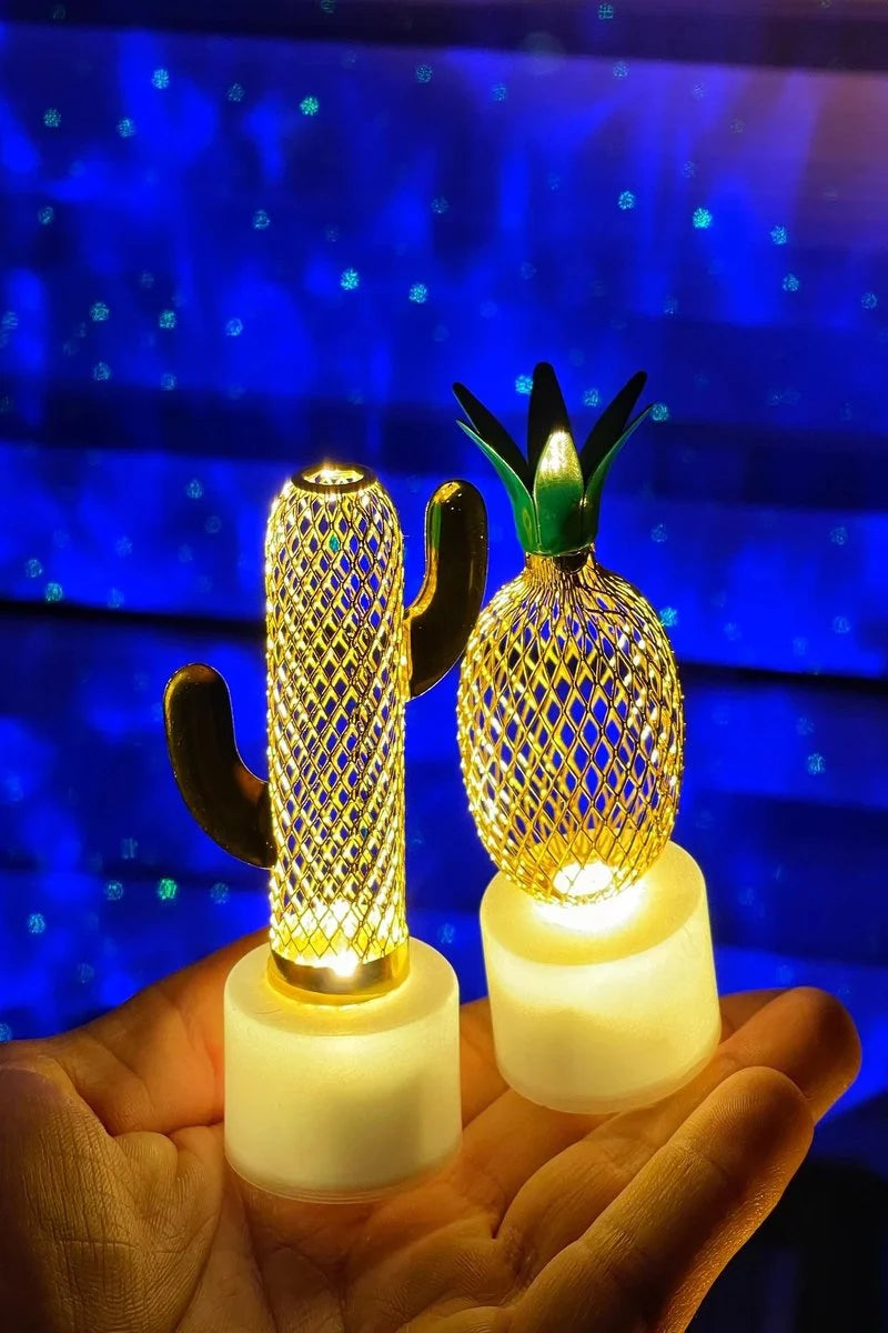 Gold Mini Kaktüs Ananas Led Işık 2 Adet